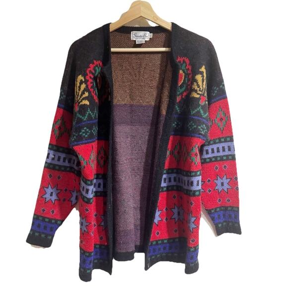 Sweater Bee Women Large Cardigan Icelandic Multicolored Button Down 80s Wool - Picture 2 of 5